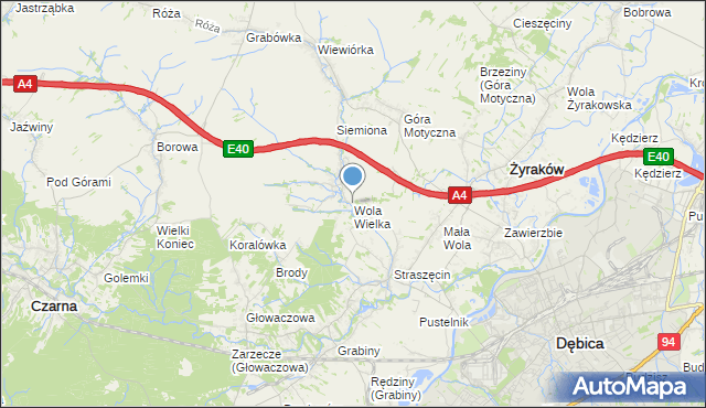 mapa Wola Wielka, Wola Wielka gmina Żyraków na mapie Targeo